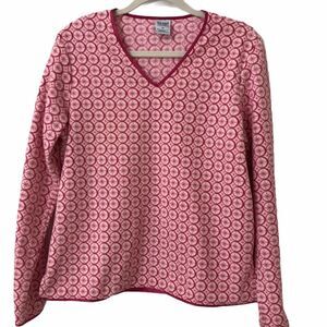 Old Navy Fleece V-Neck Sweater Top Y2K Soft Cozy Geometric Pullover Pink Women M